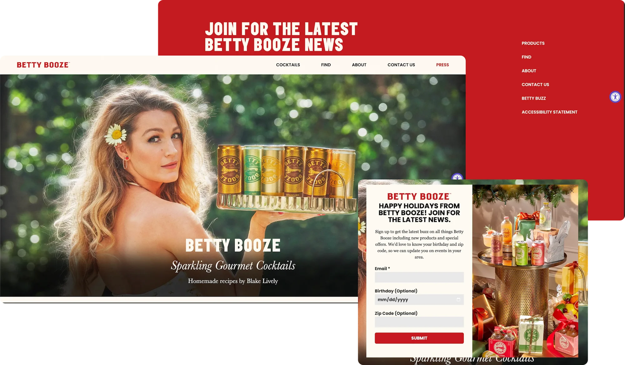 A compilation of sub projects done for Betty Booze: ranging from a newsletter form to improvements in their site for SEO.