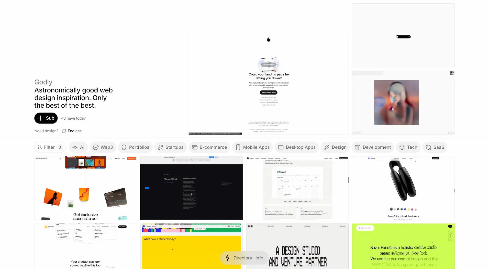 Screenshot of web design inspirations.