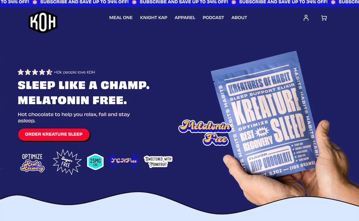 One of the various sections customly created for Kreatures Of Habit. This is the hero section of their secondary product.