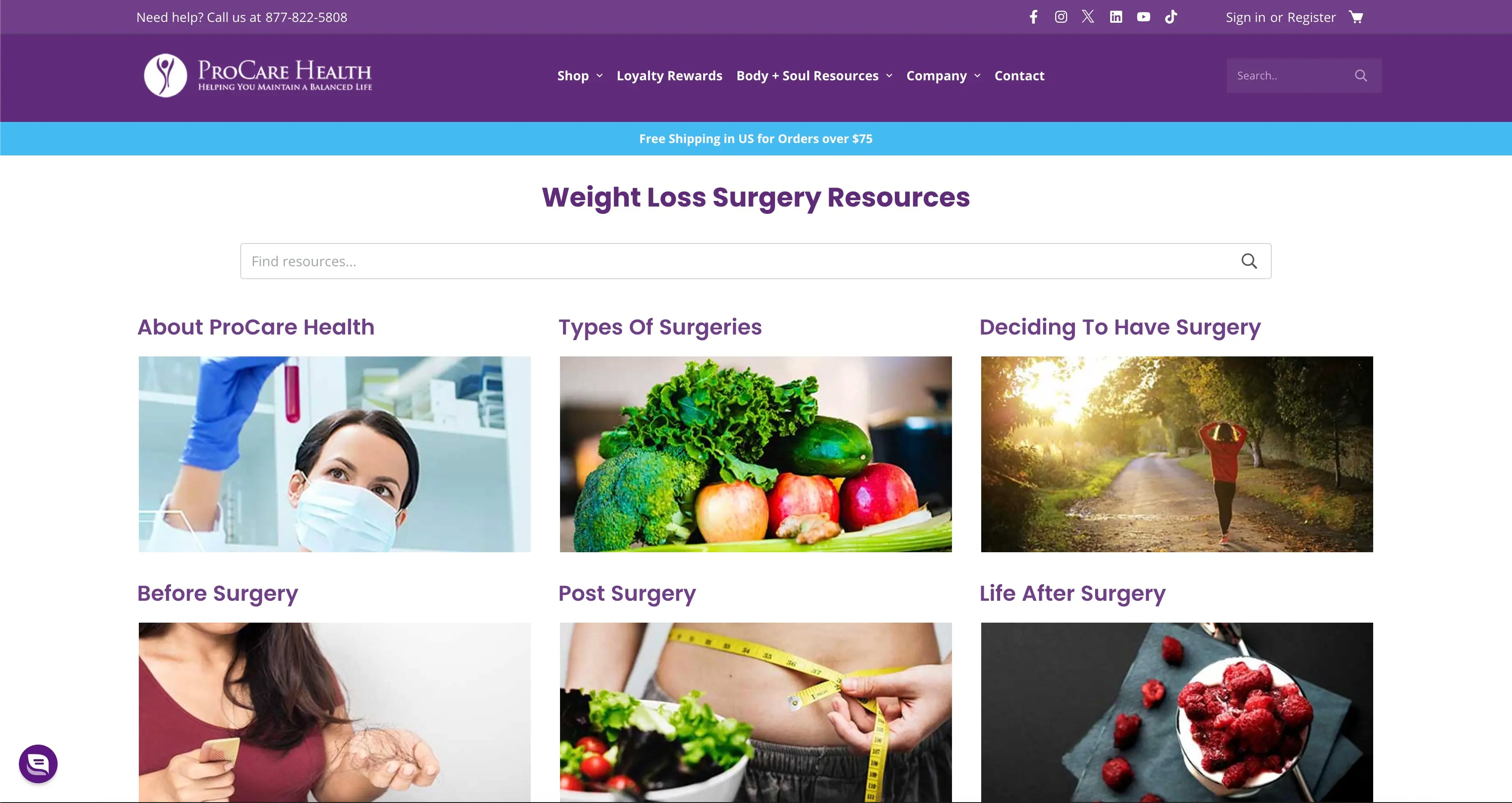 A page dedicated to searching for articles, improved for Procare.